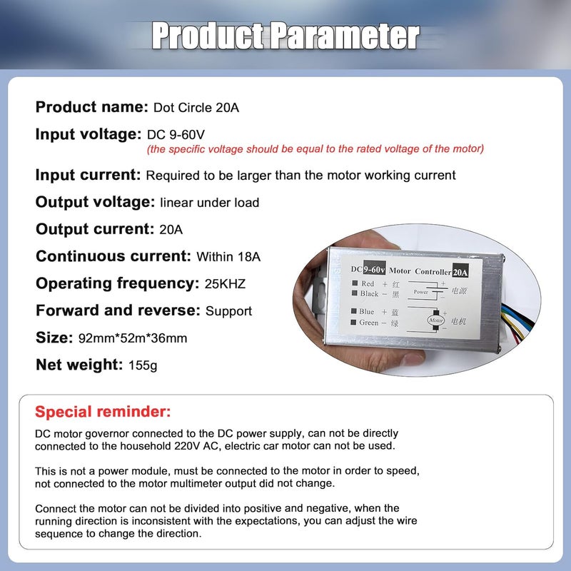 HUSETOO DC Motor Speed Controller, DC 9V - 60V Motor Pulse Width Modulator Regulator Motor Variable Speed Controller with Cable Connector - Image 4